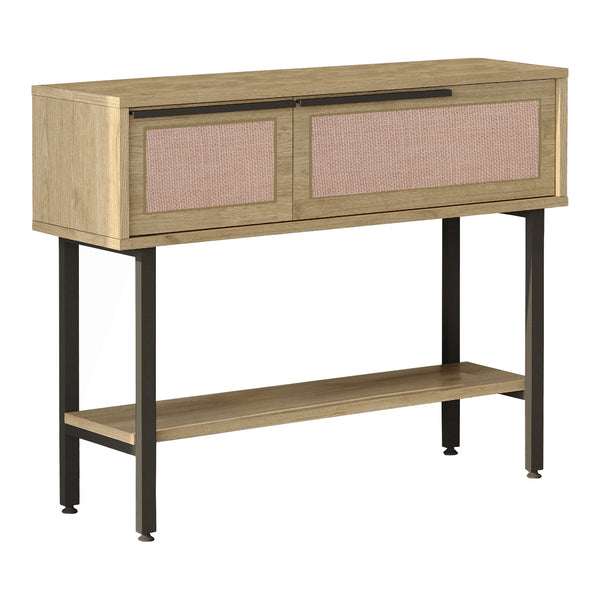 Mesa consola Kvænangen 100x30x76 cm Roble/Aspecto ratán [en.casa]