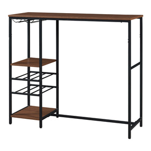 Mesa de bar Stjørdal con estante para botellas Negro/Aspecto nogal [en.casa]