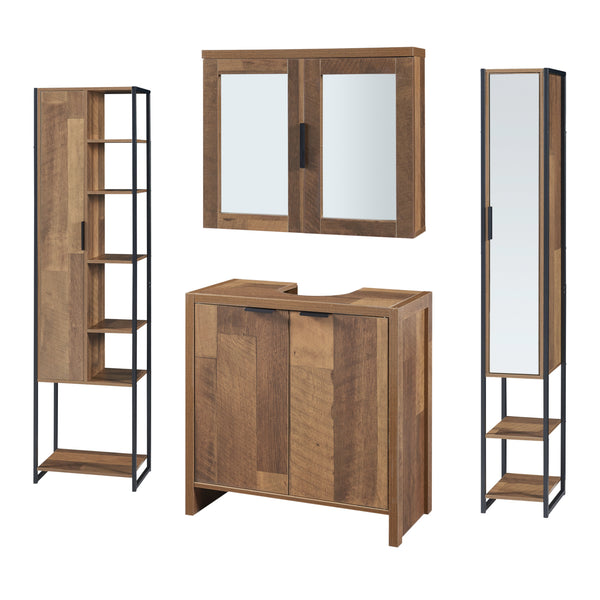 Conjunto de muebles de baño Namsskogan de 4 piezas. Aspecto nogal [en.casa]