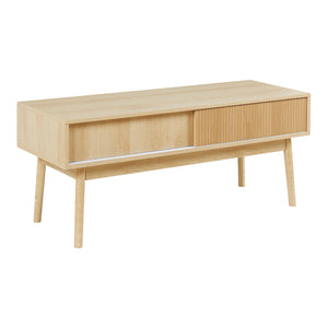 Mesa de televisión Landskrona 115x40x48 cm con dos puertas correderas en aspecto roble [en.casa]