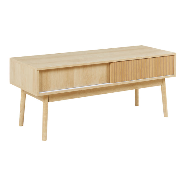 Mesa de televisión Landskrona 115x40x48 cm con dos puertas correderas en aspecto roble [en.casa]