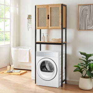 Armario de baño Tervola 172x63x27 cm Negro/Bambú [en.casa]