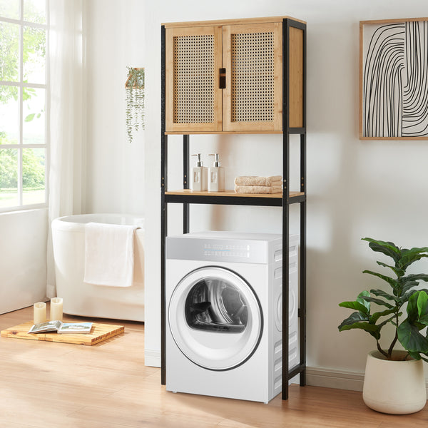 Armario de baño Tervola 172x63x27 cm Negro/Bambú [en.casa]