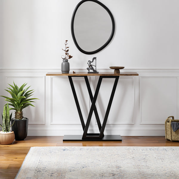 Mesa consola Seinshung 110x30x80 cm Negro/Aspecto nogal [en.casa]