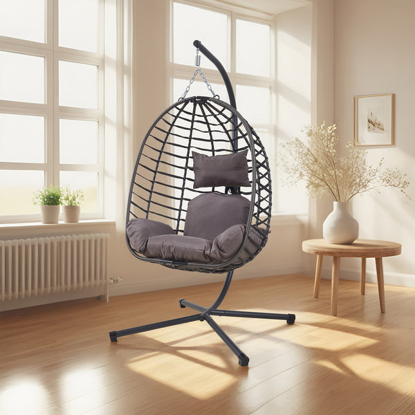 Silla colgante Kandsvas con estructura 198x110x95 cm Gris [en.casa]