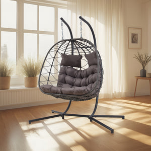 Sillón colgante doble Skense con estructura 198x156x98 cm Gris [en.casa]