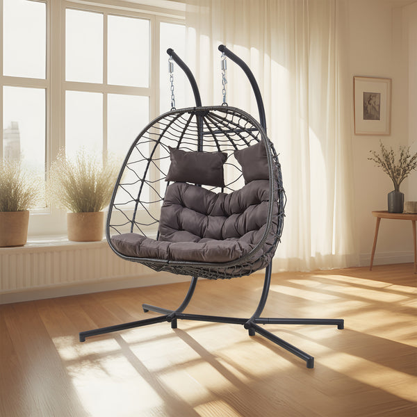 Sillón colgante doble Skense con estructura 198x156x98 cm Gris [en.casa]