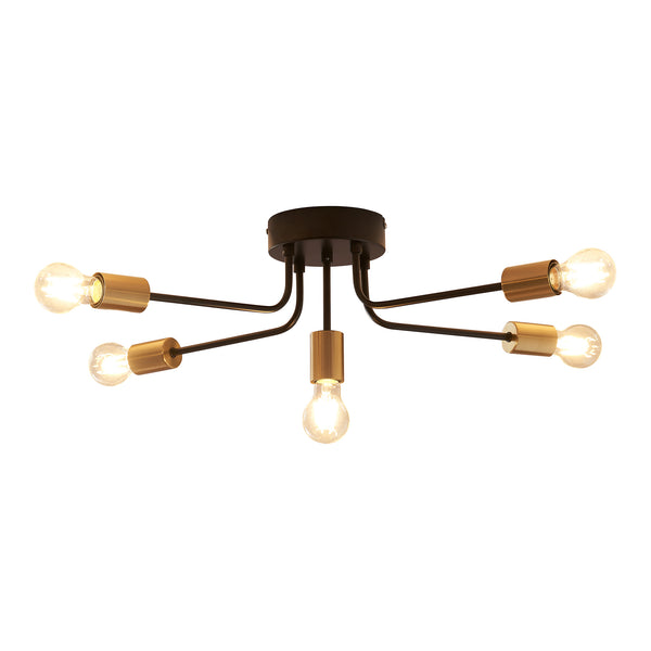 Lámpara de techo Benfleet 5 x E27 Negro/Color latón [lux.pro]