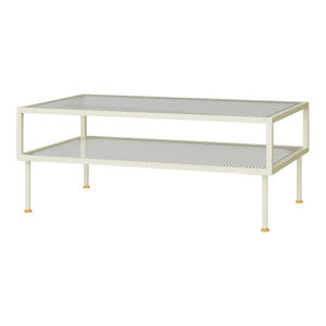 Mesa de centro Lindau de acero con tablero de vidrio 100x50x46 cm crema blanca [en.casa]