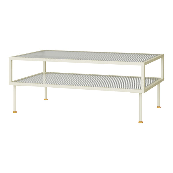Mesa de centro Lindau de acero con tablero de vidrio 100x50x46 cm crema blanca [en.casa]