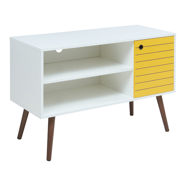 Mueble de televisión Vare 100x40x66 cm Blanco/Amarillo [en.casa]