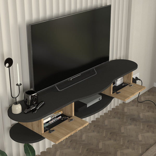 Mueble bajo de TV colgante Nyskiri 150x35x19 cm Antracita/Aspecto roble [en.casa]
