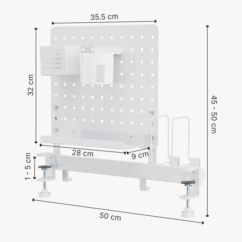 Esquema acotado Organizador de escritorio Sauda para sujetar 50x50 cm Acero Blanco [en.casa]
