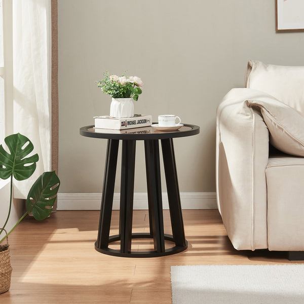 Mesa auxiliar Burgess 51xØ51 cm Negro/Aspecto nogal [en.casa]