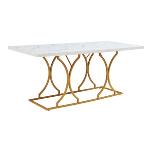 Mesa de comedor Figa para 6 personas efecto mármol, blanco / dorado [en.casa]