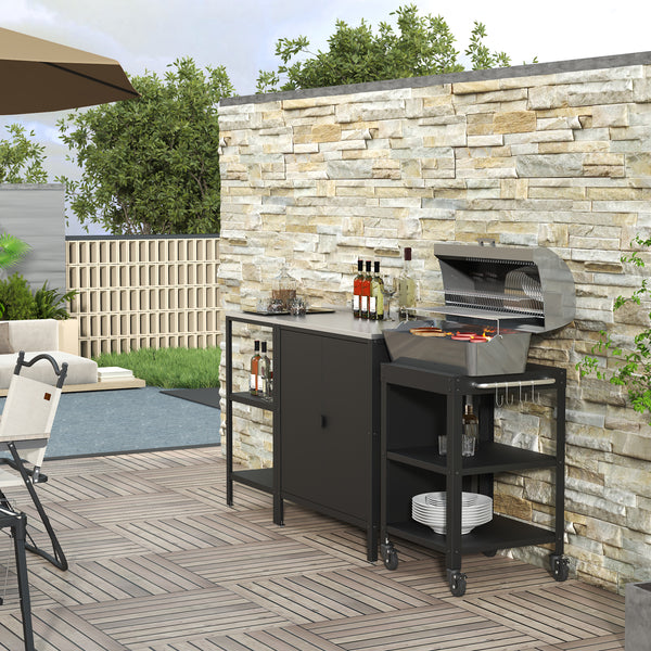 Conjunto de exterior Bolognano Estantería, armario y carrito de servicio Negro, mate [casa.pro]