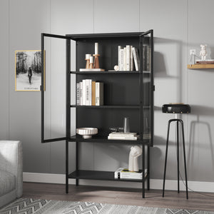 Vitrina Borshavisa de acero, 2 puertas, 160x80x35 cm, negro [en.casa]