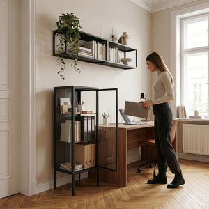 Vitrina Borshavisa 116x34x30 cm Acero Negro [en.casa]