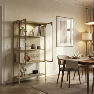 Vitrina Klippestad con 2 puertas arqueadas acero 160x80x35cm Camel [en.casa]