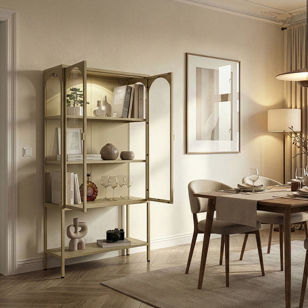Vitrina Klippestad con 2 puertas arqueadas acero 160x80x35cm Camel [en.casa]