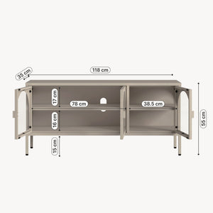 Vitrina Klippestad con 3 puertas arqueadas acero 118x35x55cm Gris cálido [en.casa]