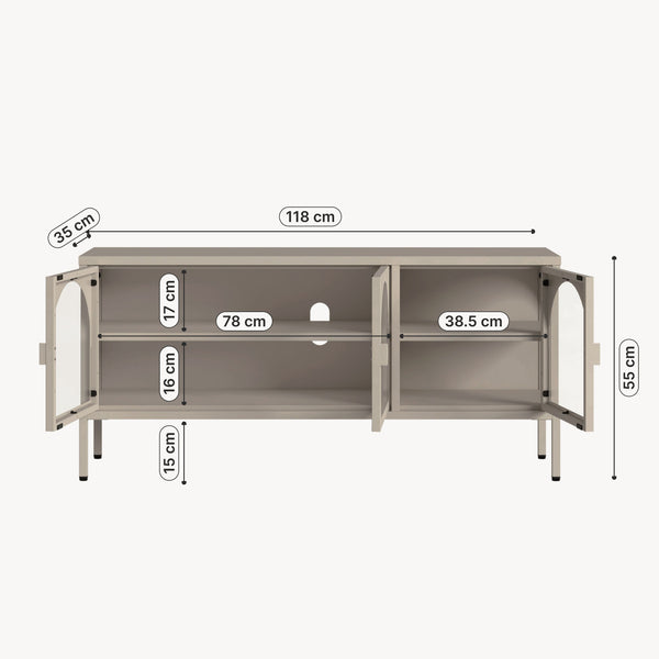 Vitrina Klippestad con 3 puertas arqueadas acero 118x35x55cm Gris cálido [en.casa]