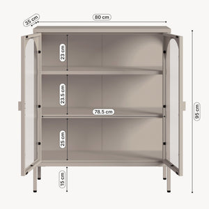 Vitrina Klippestad con 2 puertas arqueadas acero 95x80x35cm Gris cálido [en.casa]