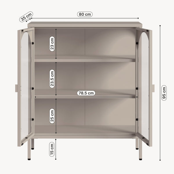 Vitrina Klippestad con 2 puertas arqueadas acero 95x80x35cm Gris cálido [en.casa]