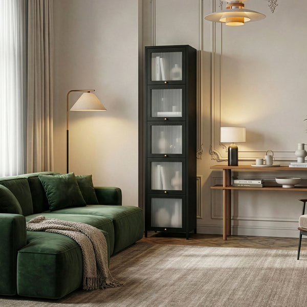 Vitrina Ostersund con 5 puertas abatibles 174x40x35cm Negro [en.casa]