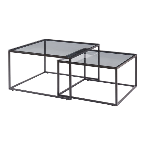 Mesa de centro juego de 2 Tromlaslo vidrio ahumado, gris [en.casa]