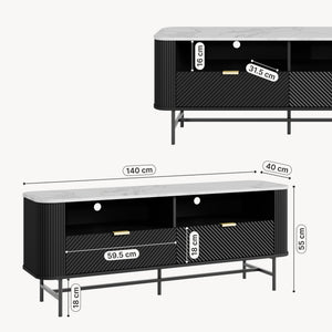 Mueble bajo para TV Olvehok 140x40x55 cm Negro/efecto mármol, blanco [en.casa]