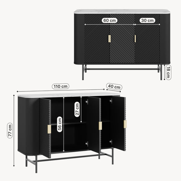 Aparador Olvehok com 3 portas 110x40x77cm - Negro [en.casa]