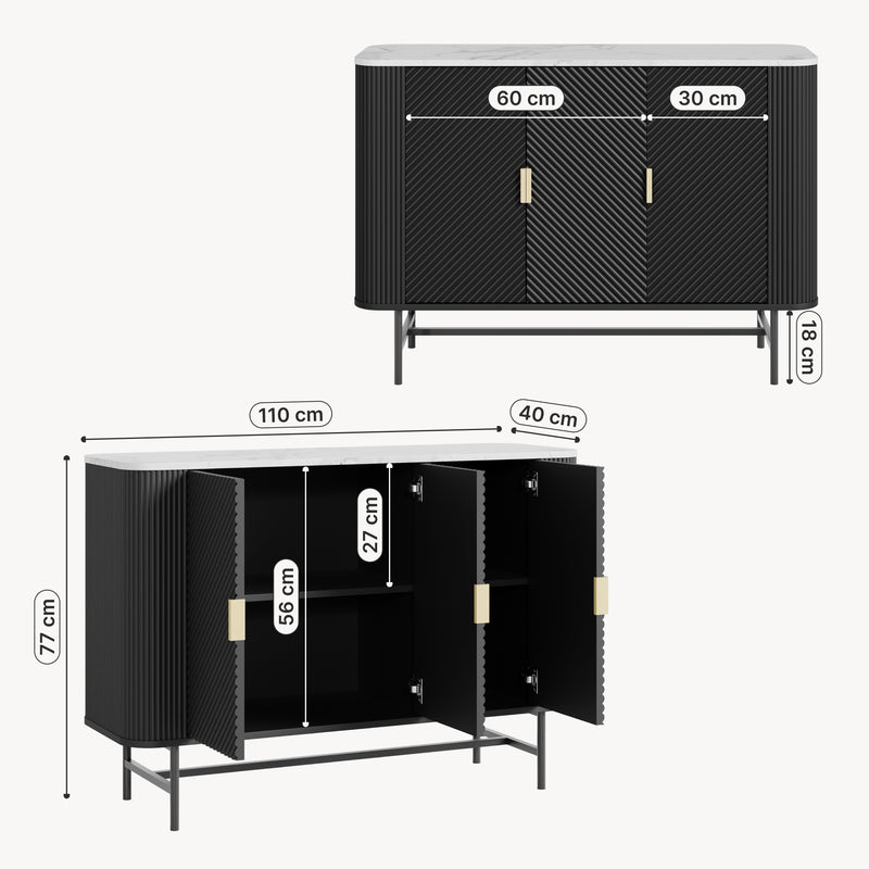 Esquema acotado Aparador Olvehok com 3 portas 110x40x77cm - Negro [en.casa]