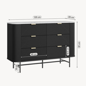 Cómoda Olvehok 120x40x81 cm Negro/efecto mármol, blanco [en.casa]