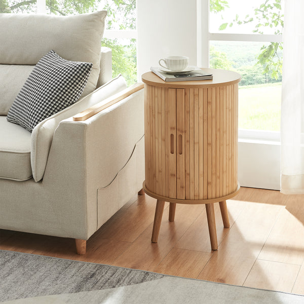Mesa de noche Nordkapp bambú madera 65xØ40 cm [en.casa]