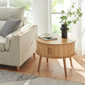 Mesa de noche Nordkapp redonda bambú 45xØ60cm Natural [en.casa]