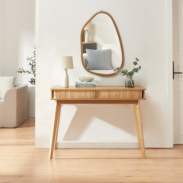 Mesa consola Tysvær con puertas bambú 110x40x78cm - Natural [en.casa]