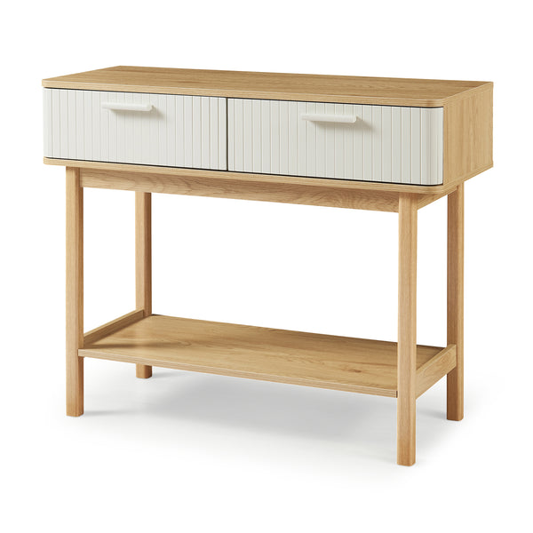 Mesa consola Ferrersp con 2 cajones 100x40x80 cm aspecto roble/color arena [en.casa]