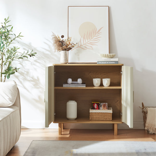 Aparador Ferrersp con 2 puertas 80x80x40 cm aspecto roble/color arena [en.casa]