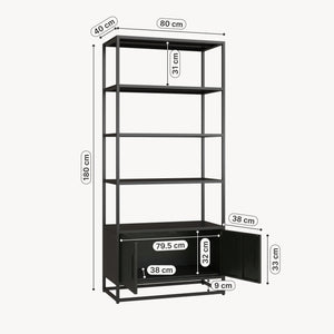 Estantería de pie Hailuoto de 4 niveles acero 180x80x40cm - Negro mate [en.casa]
