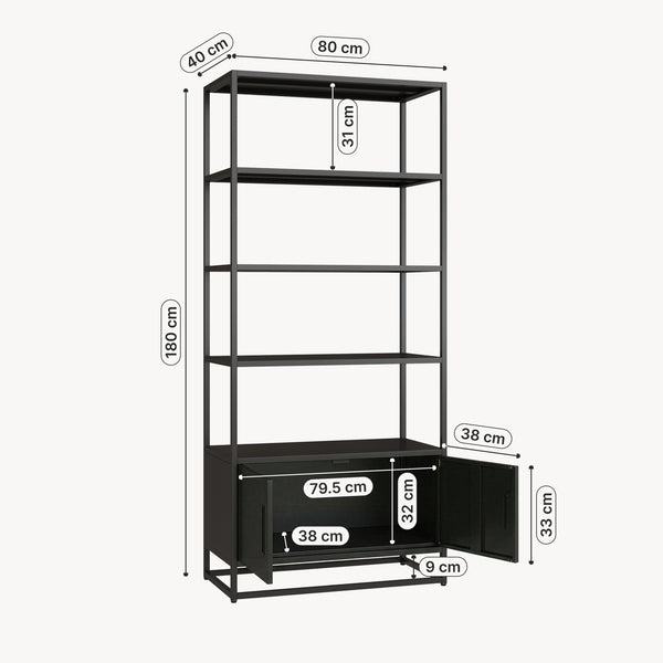 Estantería de pie Hailuoto de 4 niveles acero 180x80x40cm - Negro mate [en.casa]