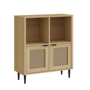 Aparador de salón Lukhomso 85x75x30cm - Efecto roble/Efecto ratán [en.casa]