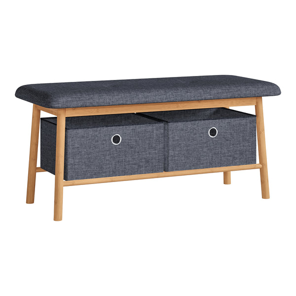Sitzbank Vad mit 2 Aufbewahrungsboxen 90x30x45 cm Natur/Grau [en.casa]