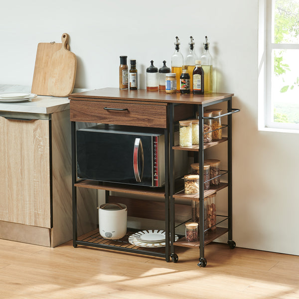 Estante de cocina extensible Kirhuskyna 130x40x85 cm aspecto nogal/negro [en.casa]