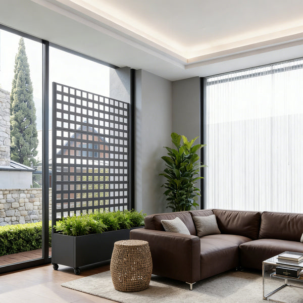 Tabique Toma con macetero de acero 190x82x38 cm Negro [casa.pro]