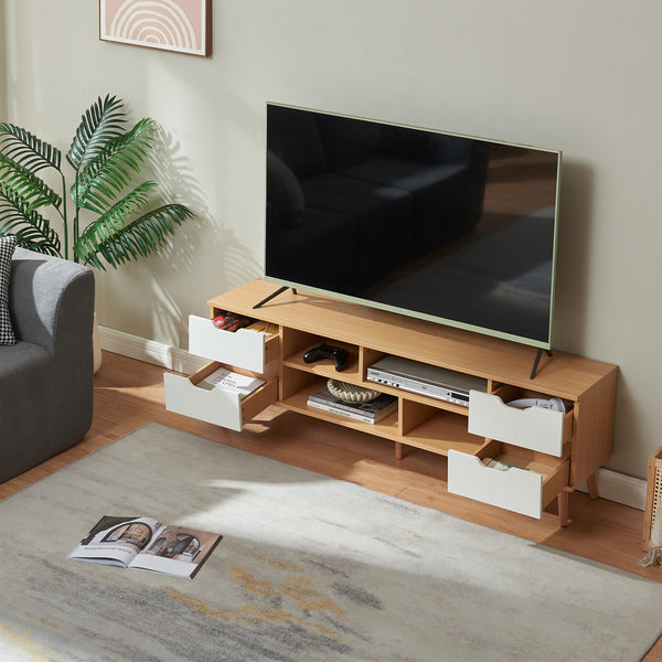 Mueble de televisión Bordkak 140x30x45 cm efecto roble/blanco [en.casa]