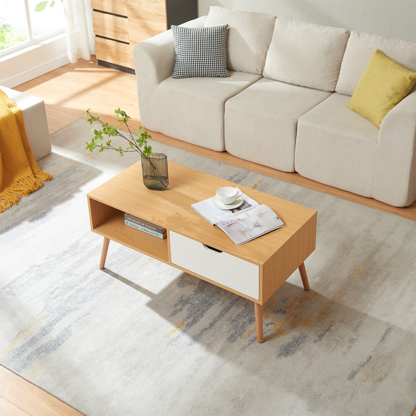 Mesa de centro Bordkak con cajón 100x48x45 cm aspecto roble/blanco [en.casa]