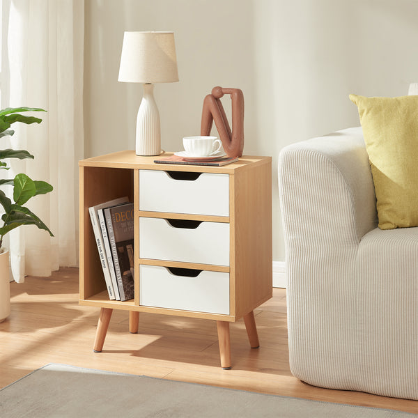 Mesita de noche Bordkak 55x48x30 cm efecto roble/blanco [en.casa]