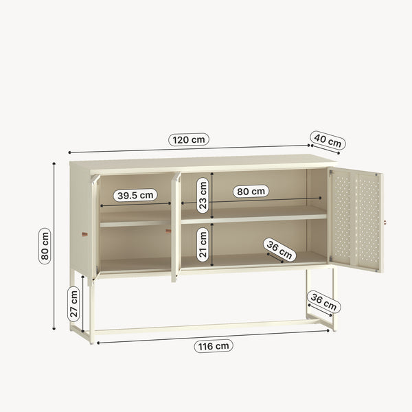 Aparador Viitasaari con 3 puertas acero 120x40x80cm - Blanco crema [en.casa]