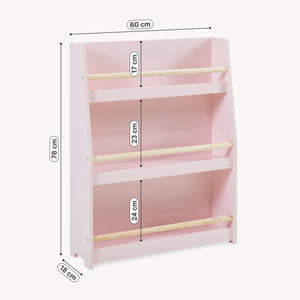 Estantería infantil Virer de 3 niveles 78x60x18cm - Rosa/Natural [en.casa]
